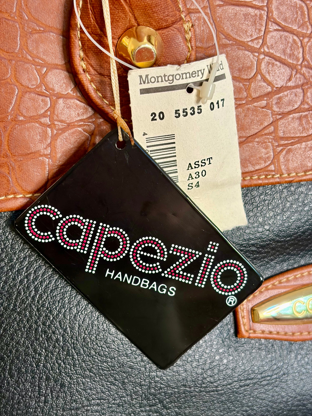 1980s Deadstock NWT Two Toned Crocodile Embossed Faux Leather Handbag by Capezio