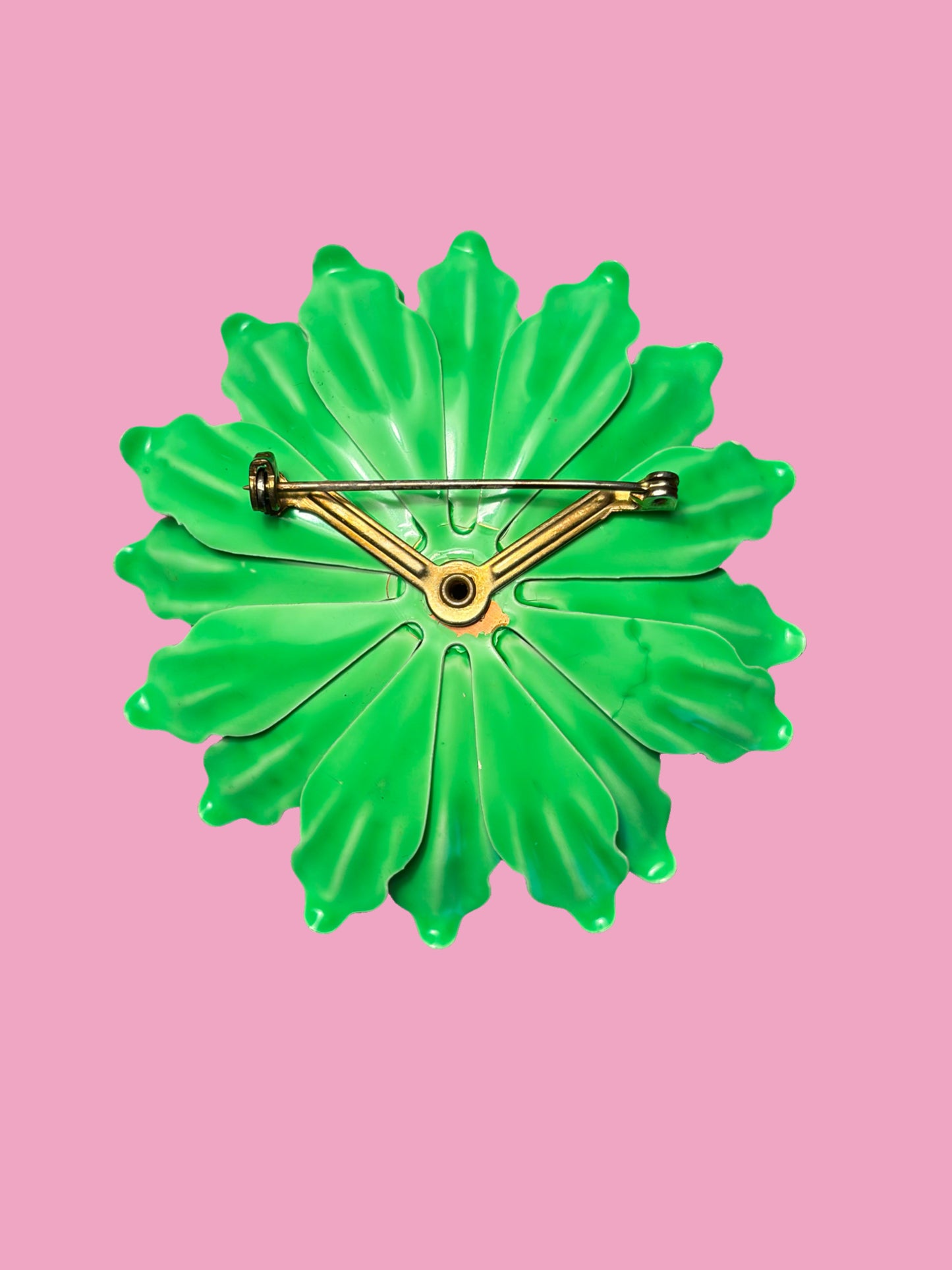 1960s Lime/Cream Polka Dot Flower Brooch