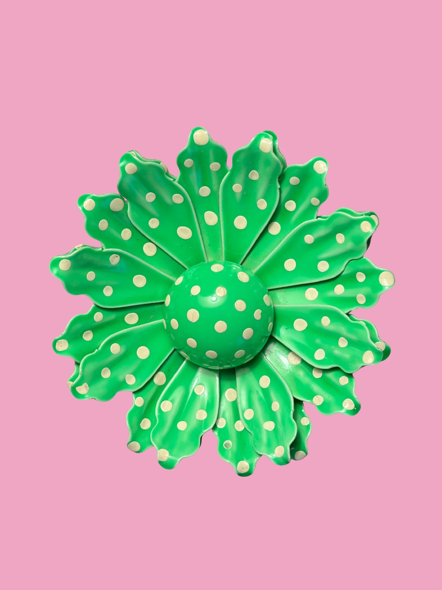 1960s Lime/Cream Polka Dot Flower Brooch