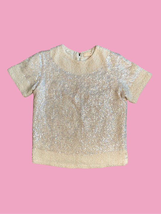 Cream Sequin Beaded Top