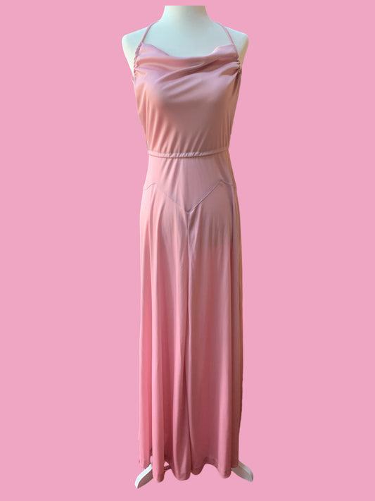 70s Pink Halter Maxi