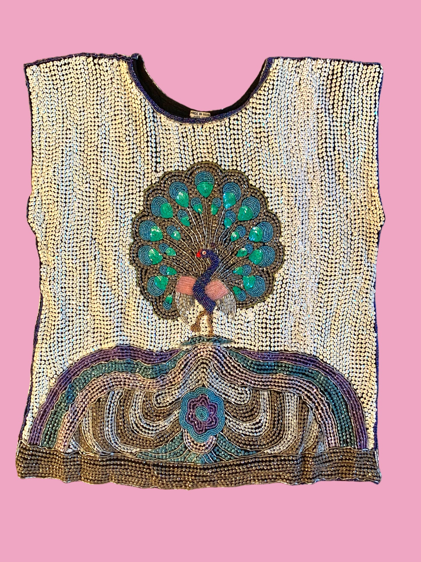 70’s Sequin/Beaded Peacock Top