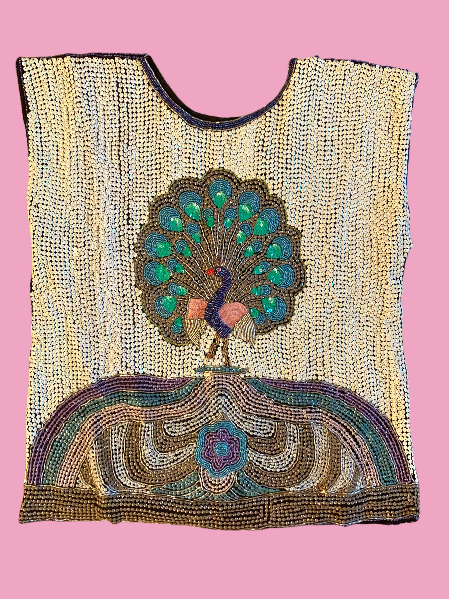 70’s Sequin/Beaded Peacock Top